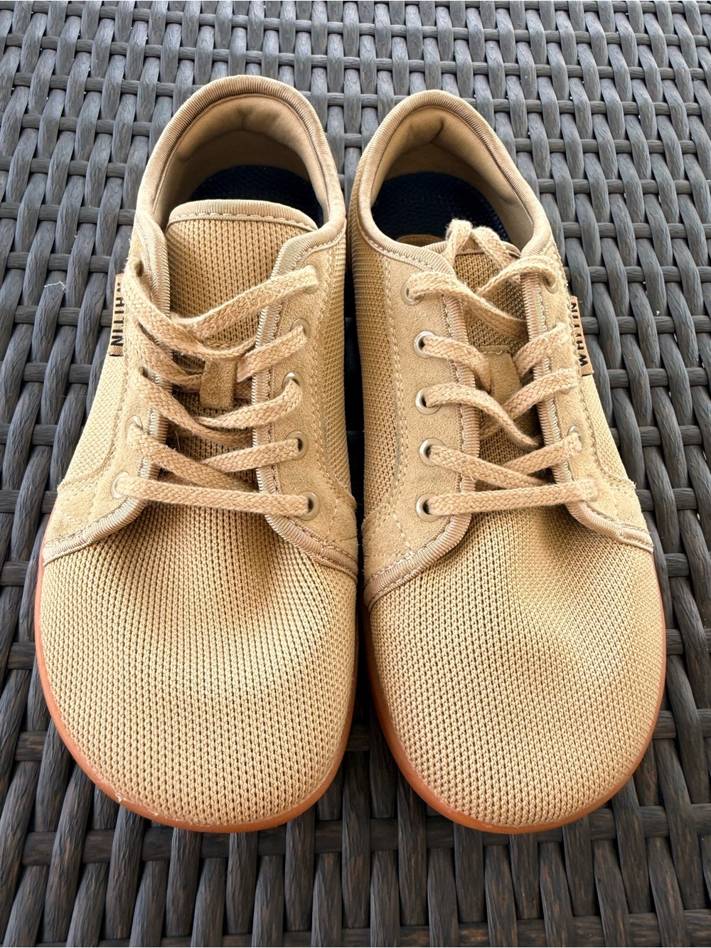 Whitin Women’s Minimalist Barefoot Shoes Brown Gum Tan Knit Lace Up Size 39